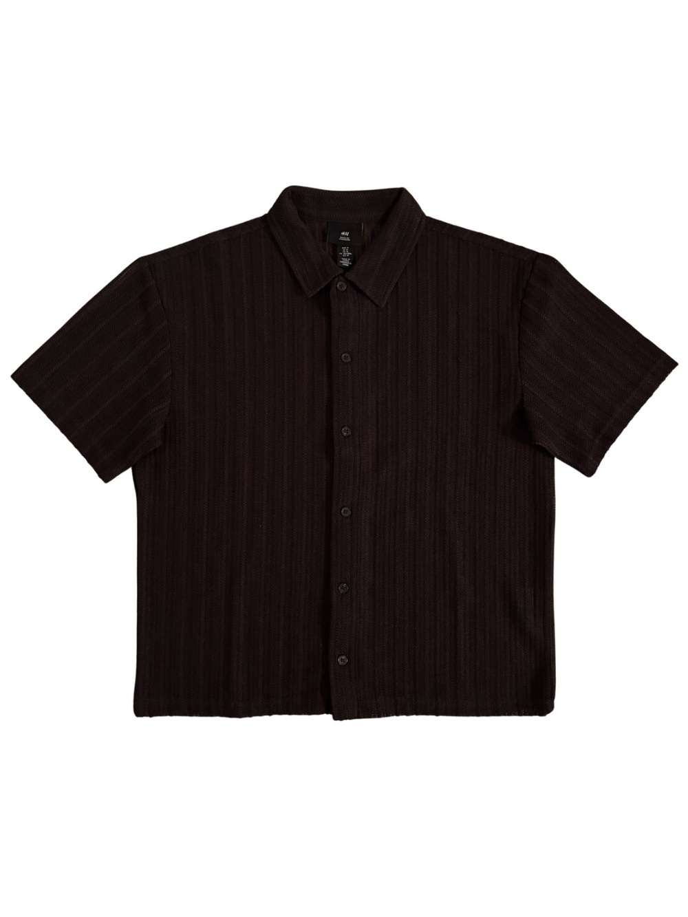 H&M Chocolate Brown Mesh Short-Sleeve Button-Up Shirt